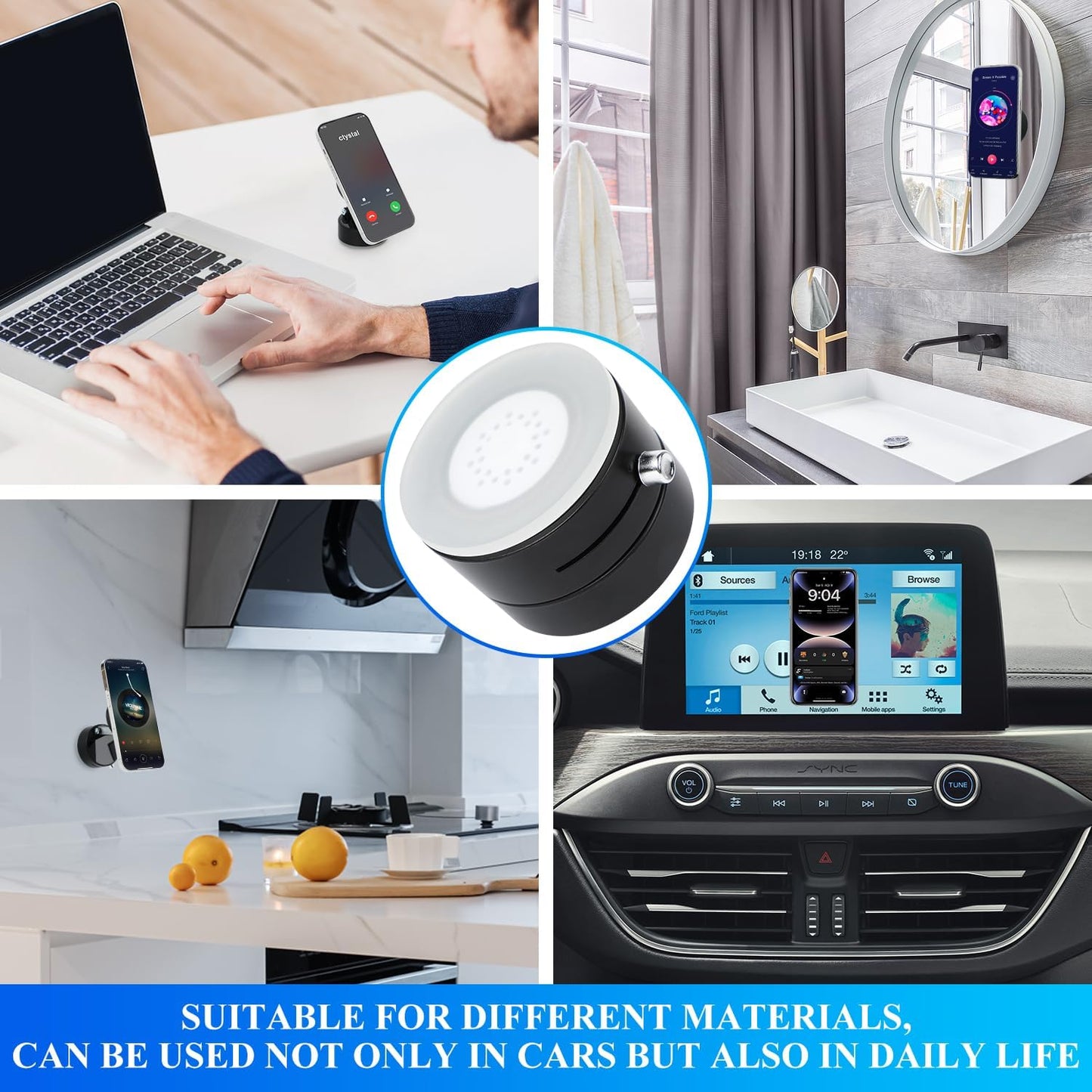 SUNTAP Adjustable Magnetic Lock-Suction Phone Holder for Car, Gym & Mirror - Compatible with iPhone 16/15/14/13/12 (Black)