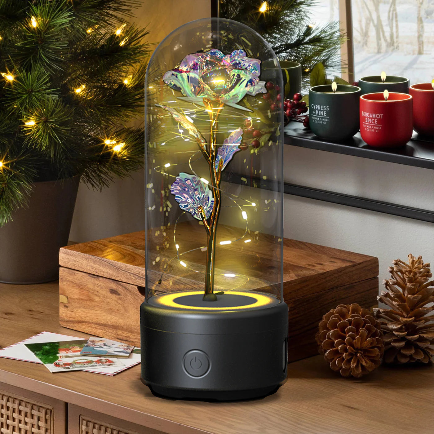 Forever In Time LED Glass Rose W/Bluetooth - Mega Finds Co