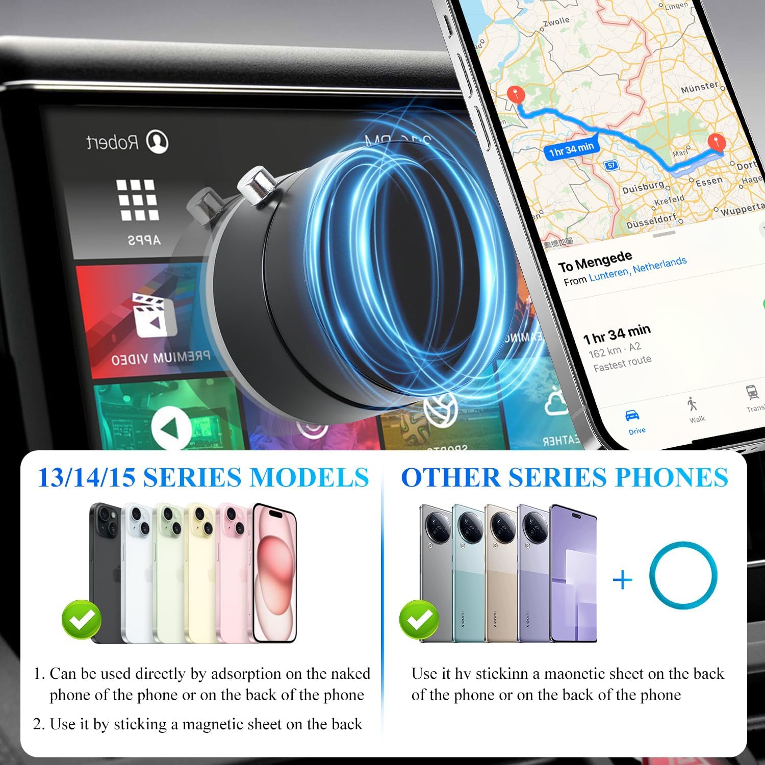 SUNTAP Adjustable Magnetic Lock-Suction Phone Holder for Car, Gym & Mirror - Compatible with iPhone 16/15/14/13/12 (Black)
