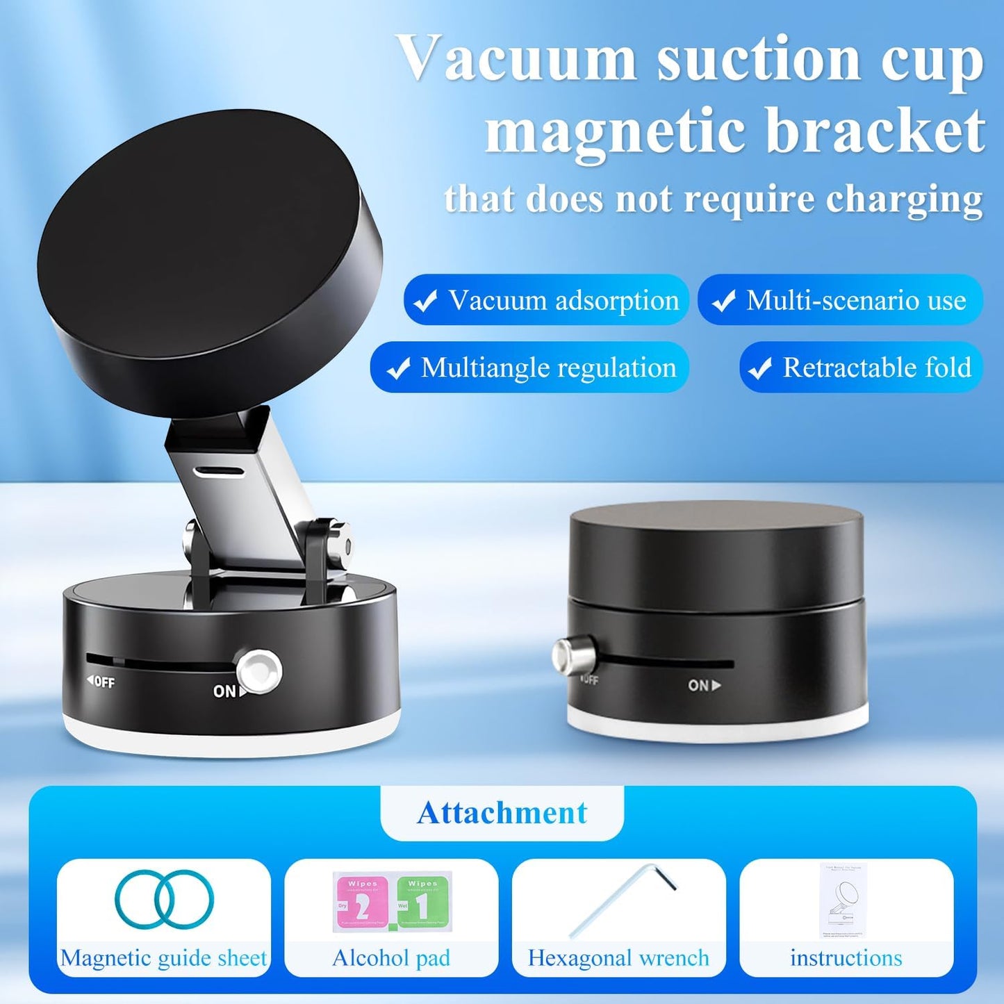 SUNTAP Adjustable Magnetic Lock-Suction Phone Holder for Car, Gym & Mirror - Compatible with iPhone 16/15/14/13/12 (Black)